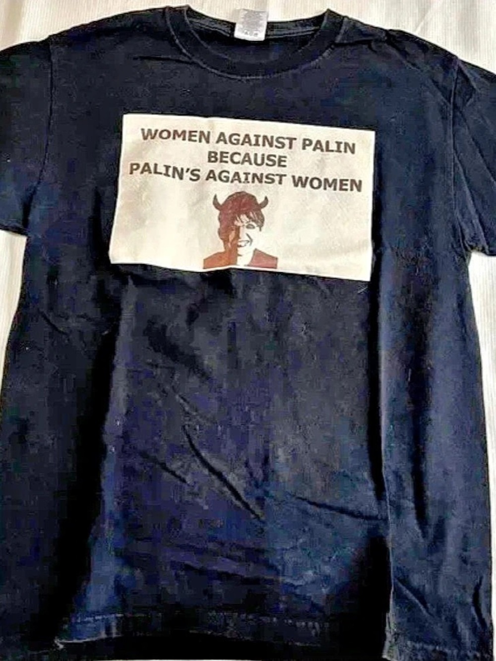 Anti Sarah Palin Jerzees Graphic Tee Black & White Medium Political